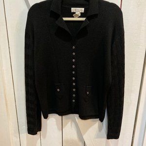 Vintage black 100% wool button up cardigan Large